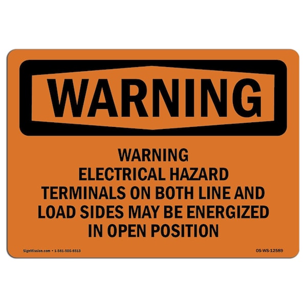 OSHA Warning Sign, 18" Height, 24" Width, Warning Electrical Hazard Terminals On Both, Landscape